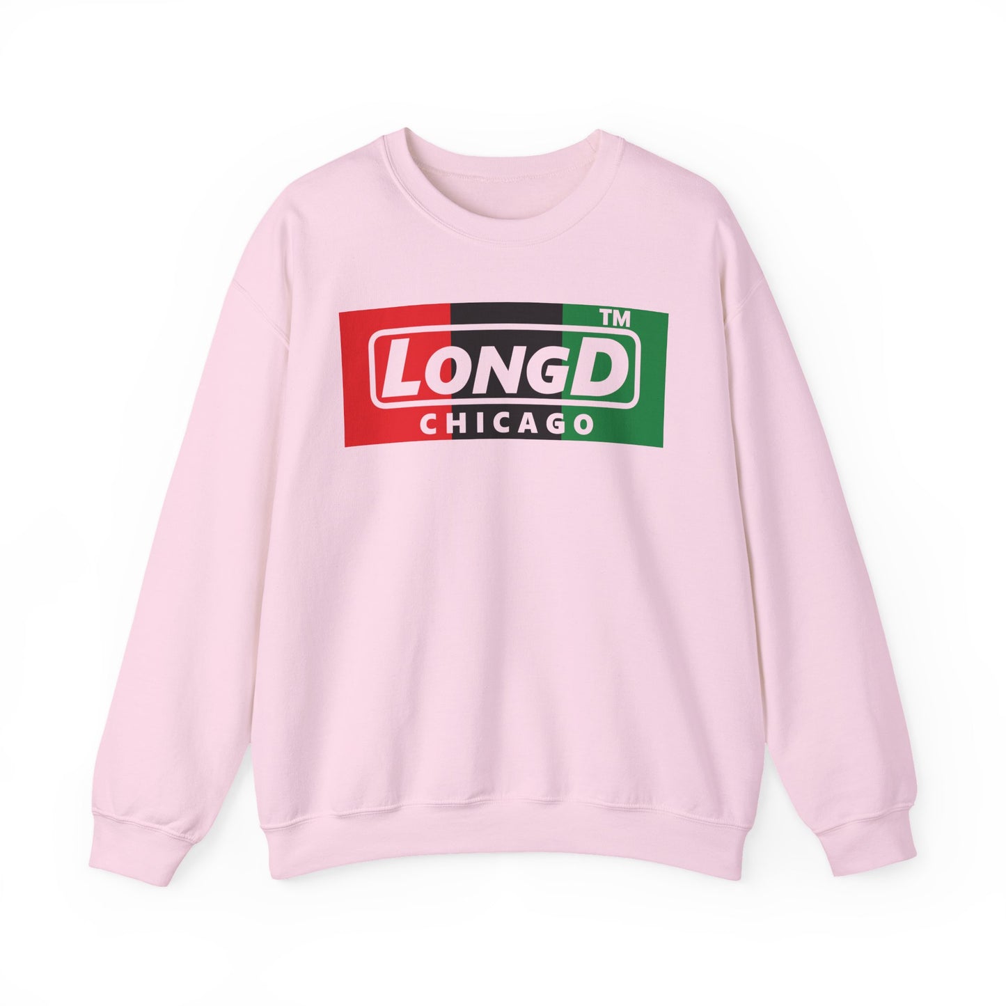 LongD negative vertical 3-striped Chicago logo crewneck sweatshirt (Juneteenth colors)