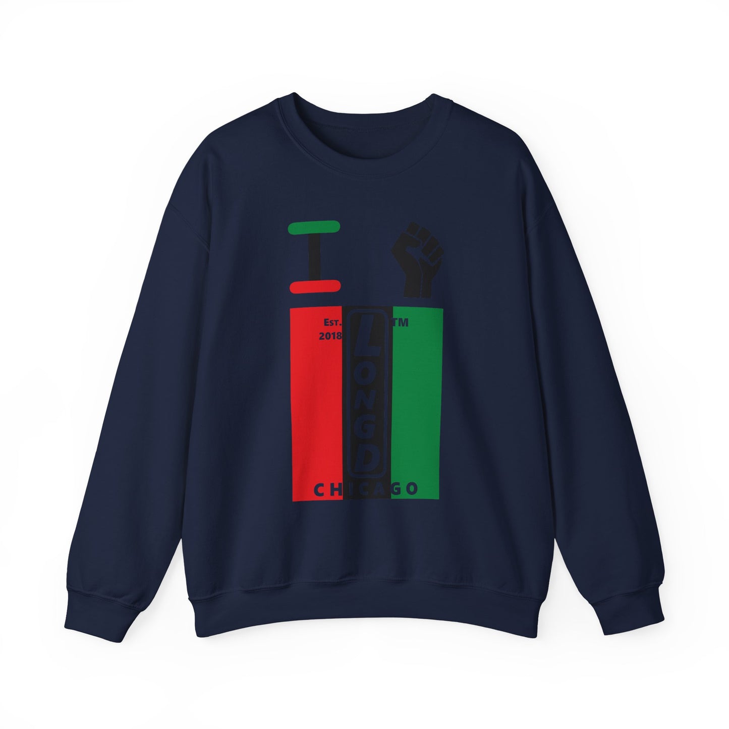 I Fist LongD negative vertical 3-striped Chicago upright logo crewneck sweatshirt