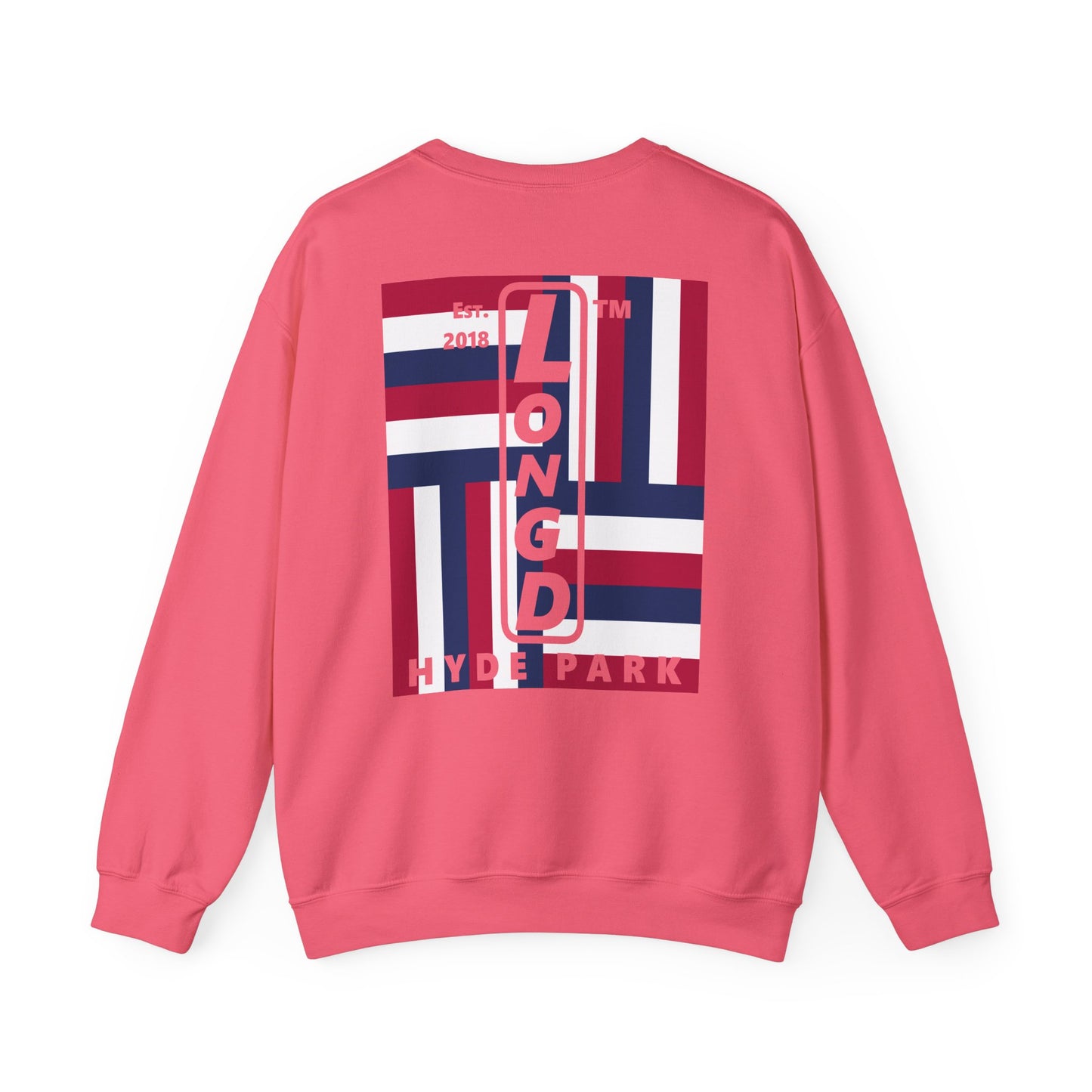 LongD negative rotated windmill Hyde Park front-back upright logo crewneck sweatshirt (patriotic colors)