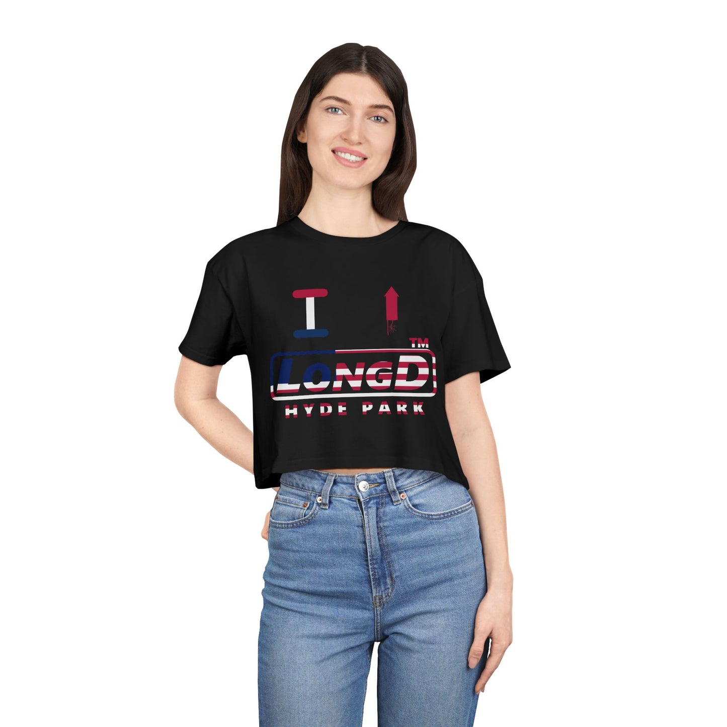 I firecracker LongD positive flag Hyde Park Logo Crop Tee (Patriotic colors)
