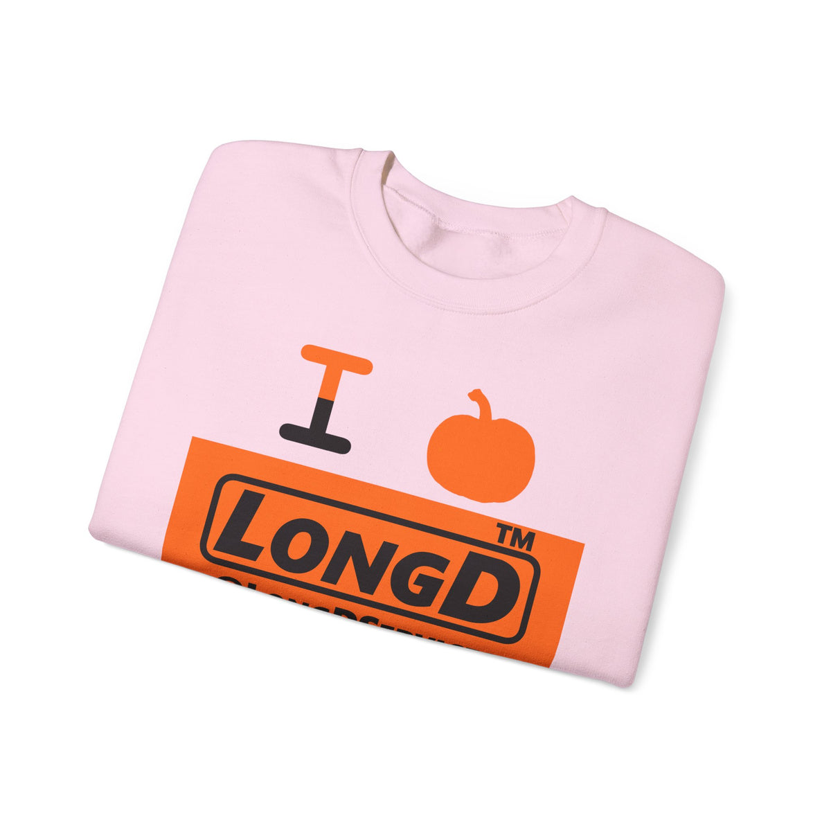 I pumpkin LongD Tag logo positive black on negative orange crewneck sweatshirt