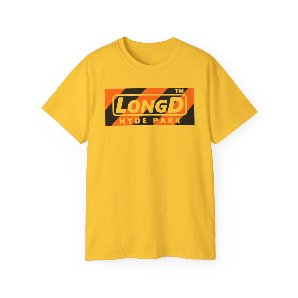 LongD Hyde Park negative diagonal 6-striped front-back logo (Halloween colors) cotton tee