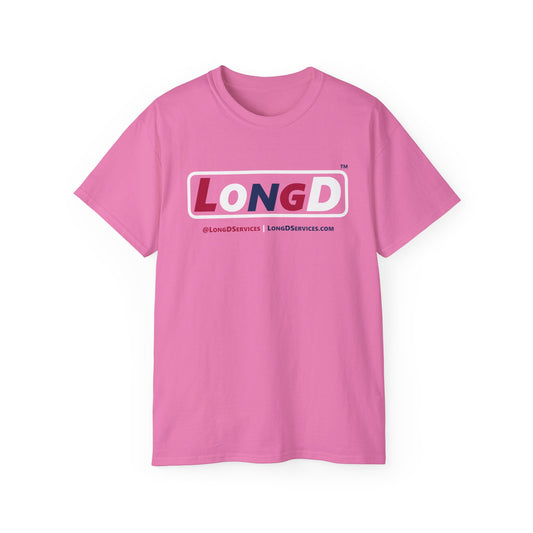 LongD® Logo Cotton Tee Red, White and Blue positive varied elements text