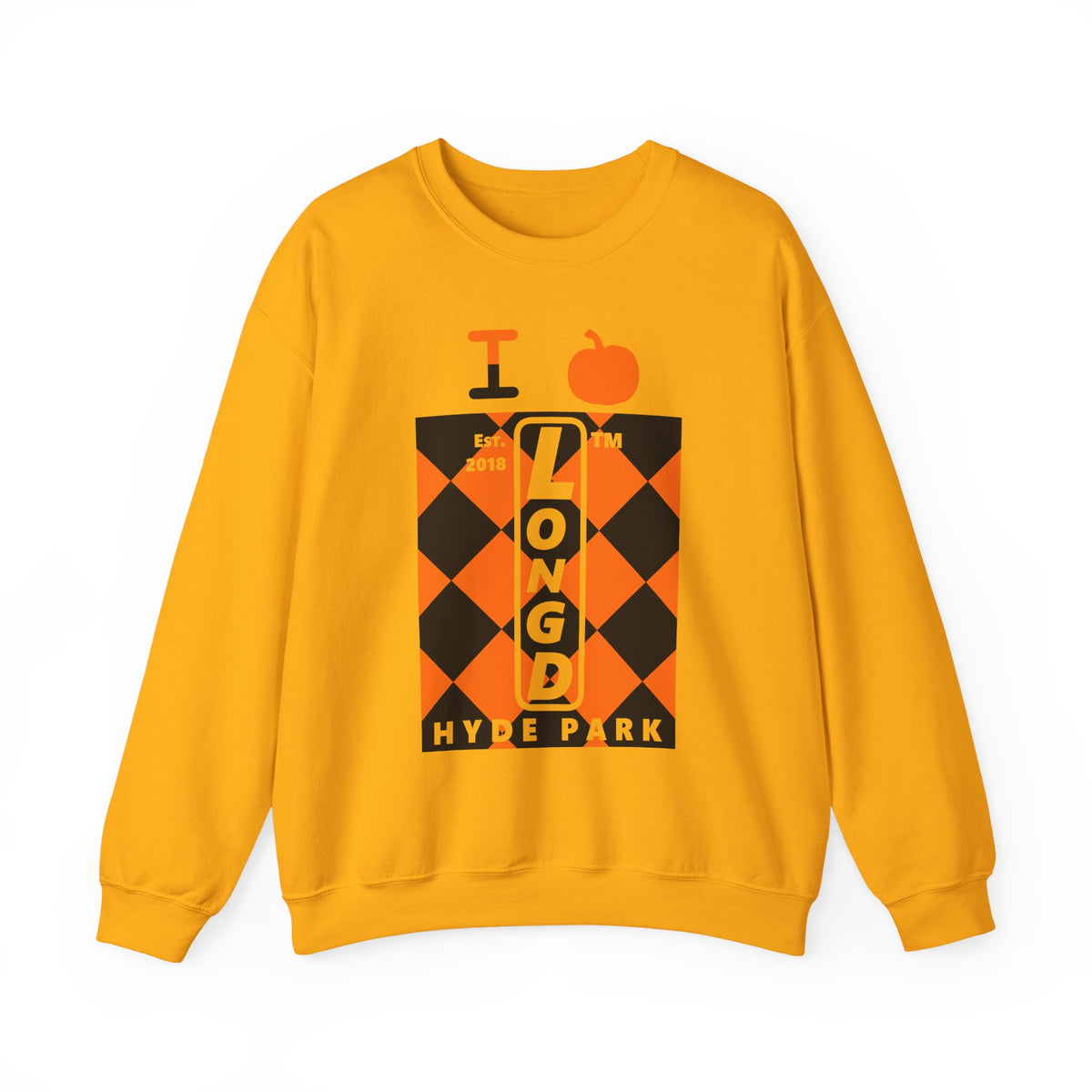I pumpkin LongD Hyde Park negative upright argyle logo crewneck sweatshirt