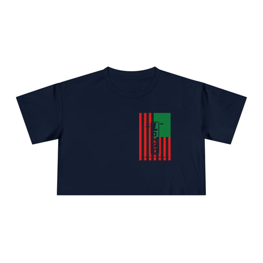 Negative flag upright single-breasted tag-domain logo crop tee (Juneteenth colors)