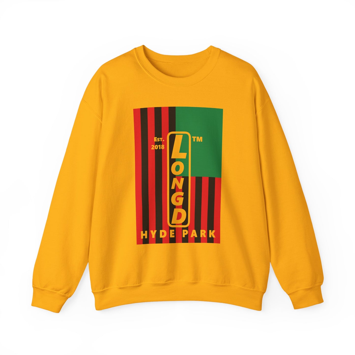 LongD negative cropped flag Hyde Park upright logo crewneck sweatshirt (Juneteenth colors)