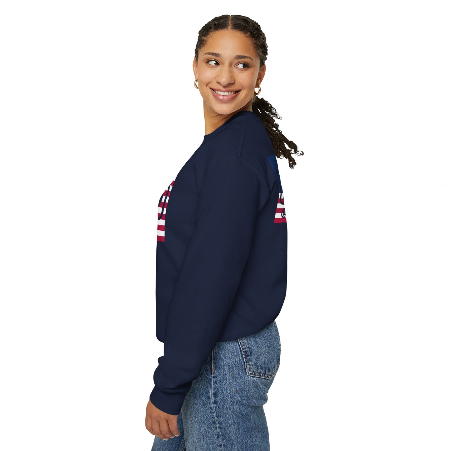 LongD negative flag front-back Chicago logo crewneck sweatshirt (patriotic colors)