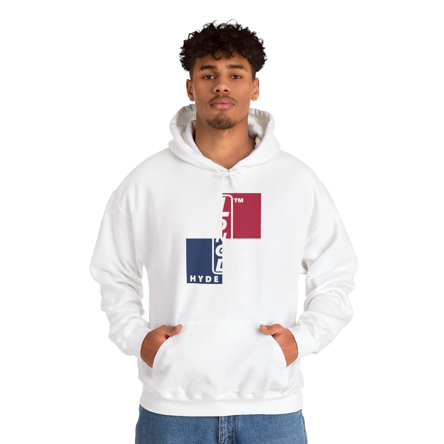 LongD® negative quarters upright Hyde Park logo hoodie (Patriotic colors)