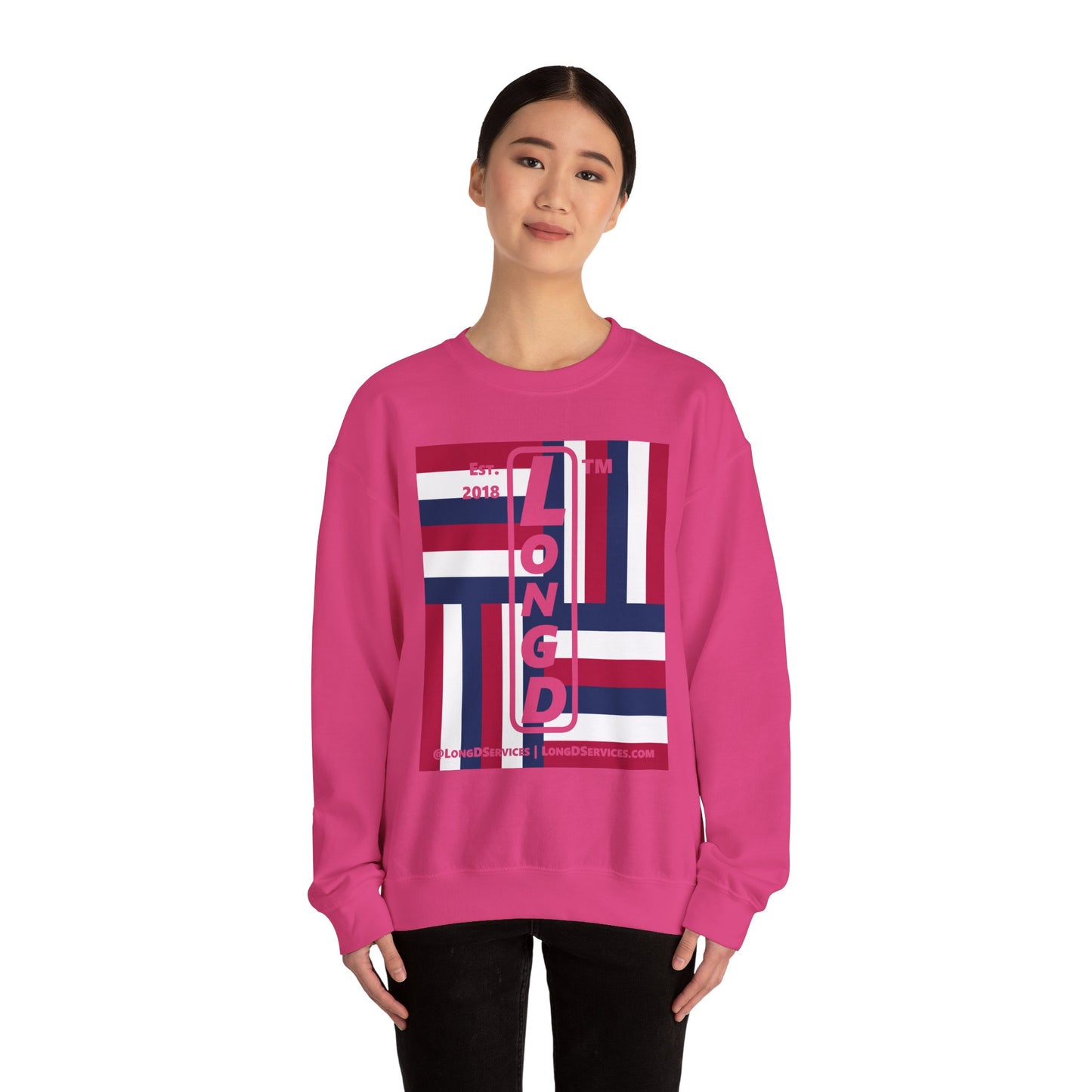 I Burst LongD negative windmill tag-domain upright front-back logo crewneck sweatshirt