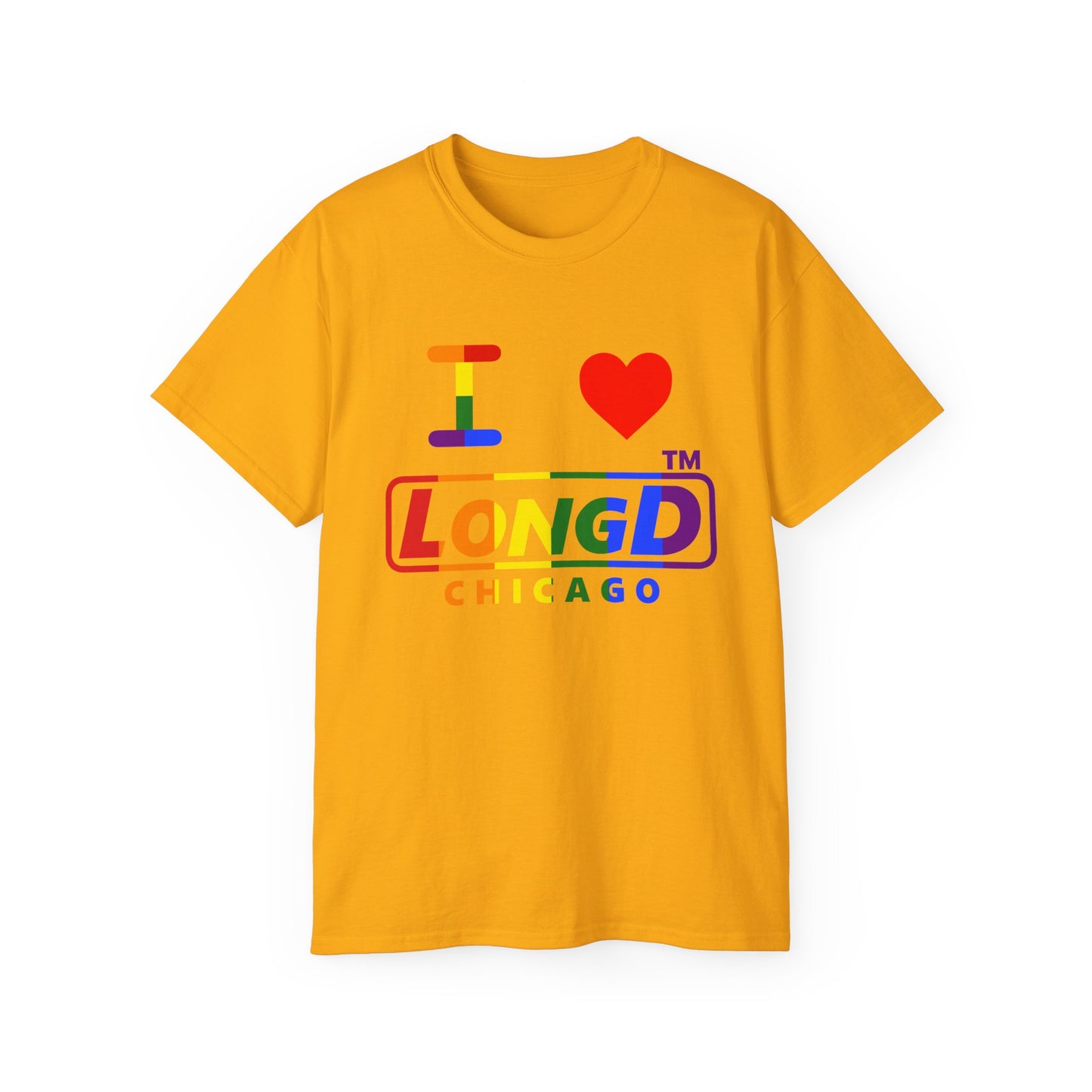 I Luv LongD positive vertical striped Chicago logo cotton tee (Pride colors)