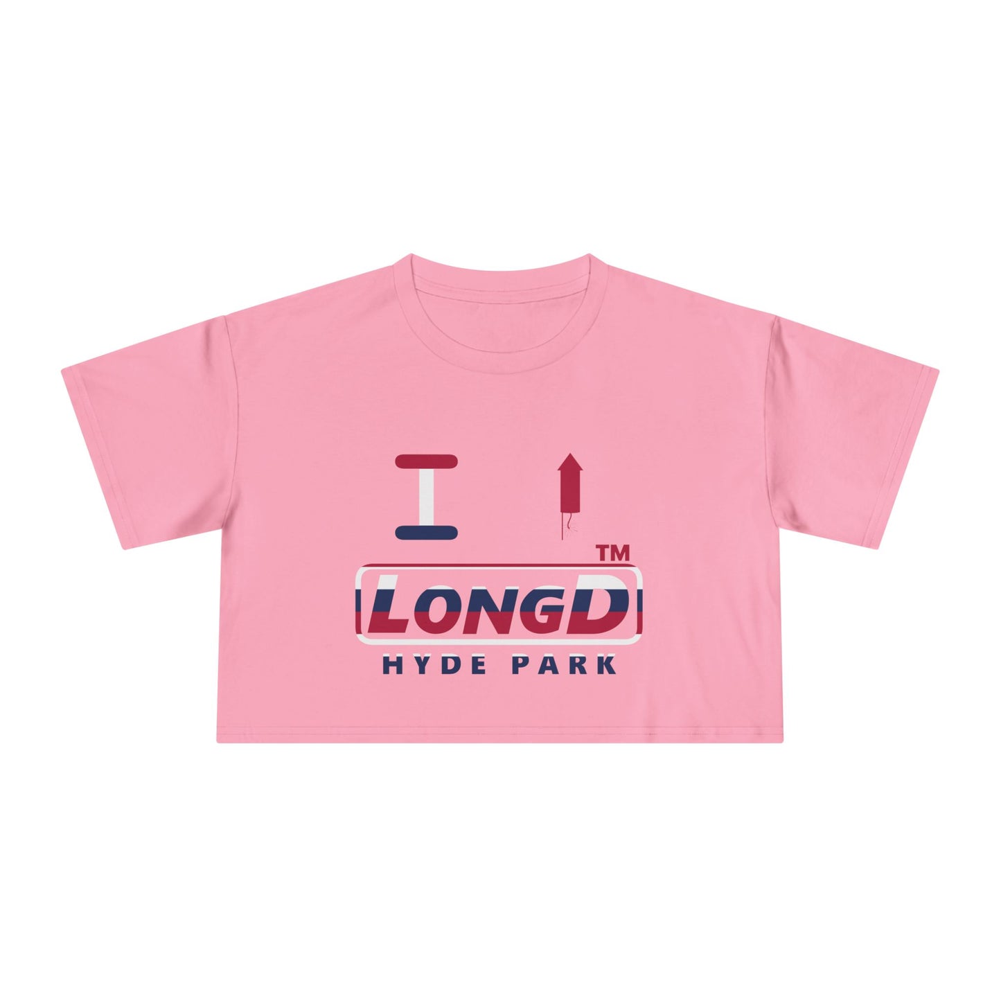 I firecracker LongD positive horizontal 6-striped Hyde Park Logo Crop Tee (Patriotic colors)