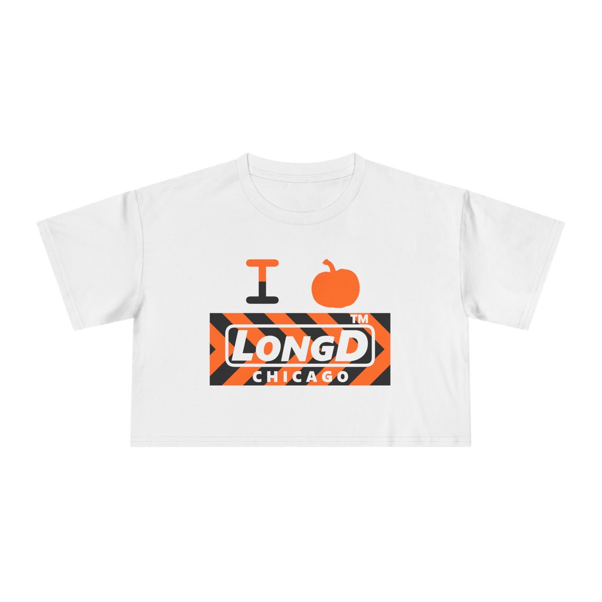 I pumpkin LongD Chicago negative forward chevron logo crop tee