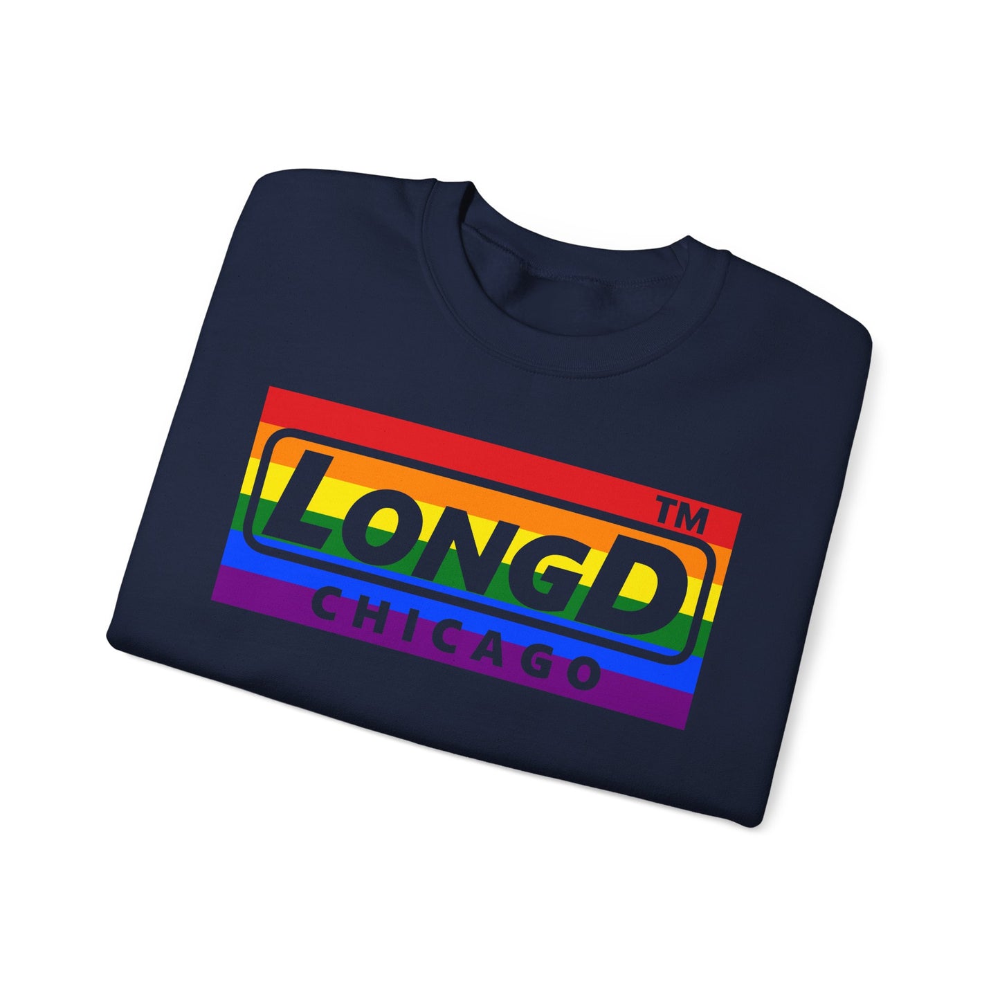LongD negative horizontal striped Chicago logo crewneck sweatshirt (Pride colors)
