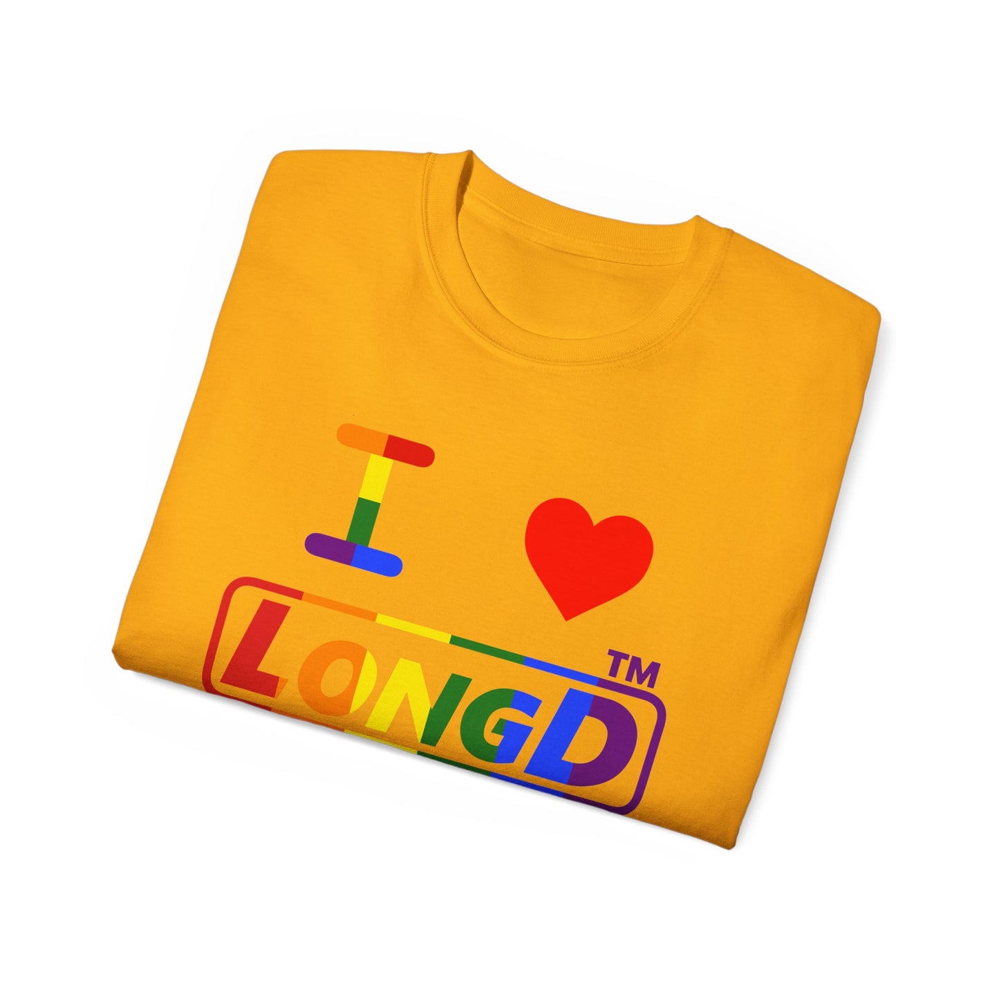 I Luv LongD positive vertical striped Hyde Park logo cotton tee (Pride colors)