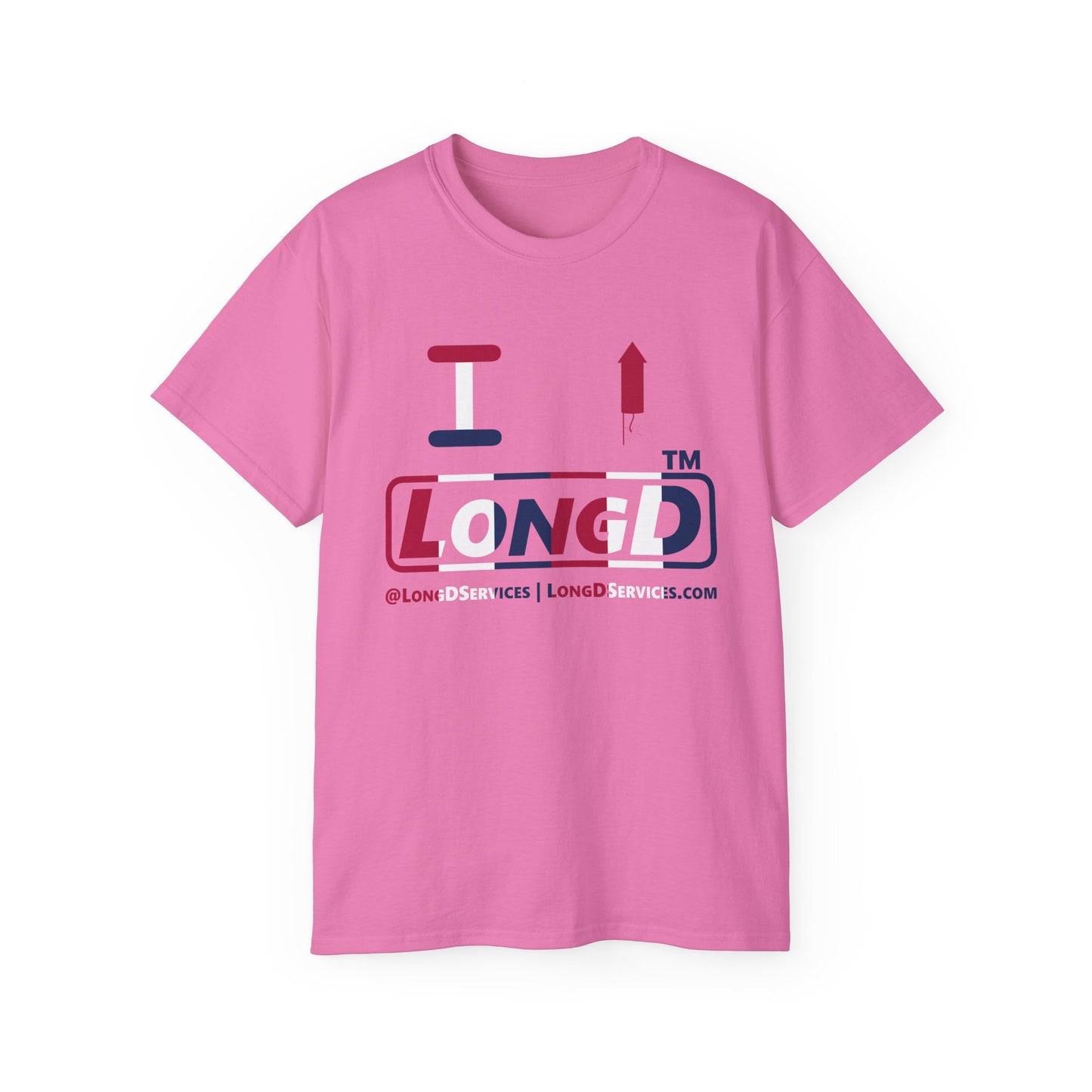 I firecracker LongD positive vertical 6-striped tag-domain logo cotton tee