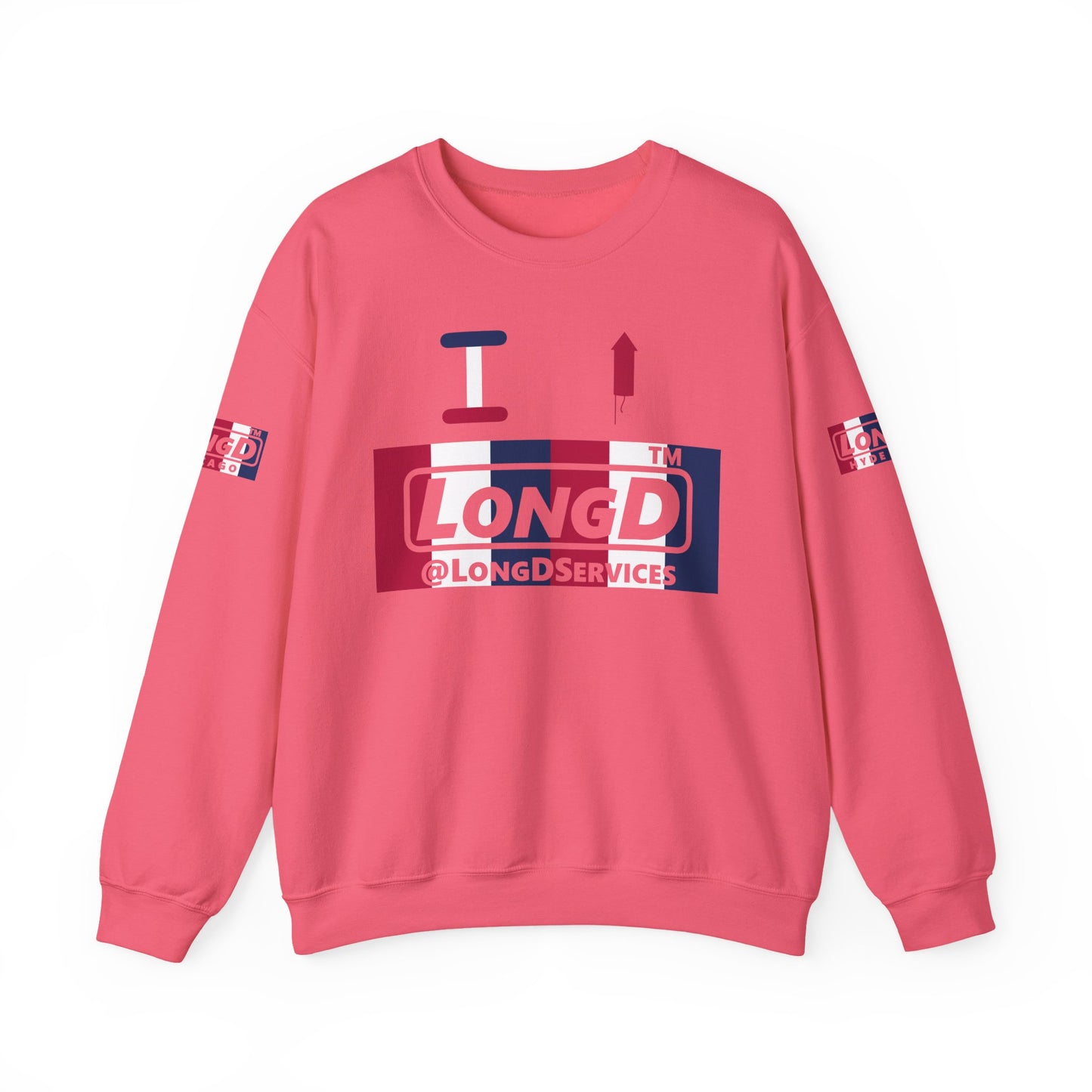 I firecracker LongD positive vertical 6-striped 4-print tag logo crewneck sweatshirt