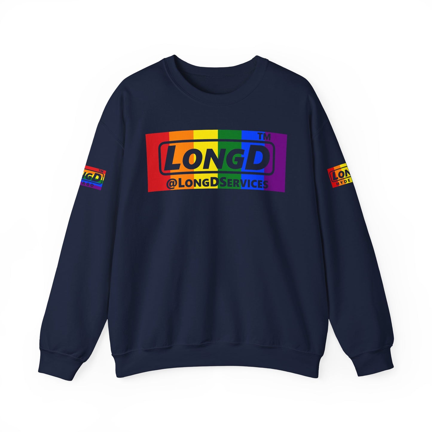 LongD official basic 4-print tag logo crewneck sweatshirt with Pride heart