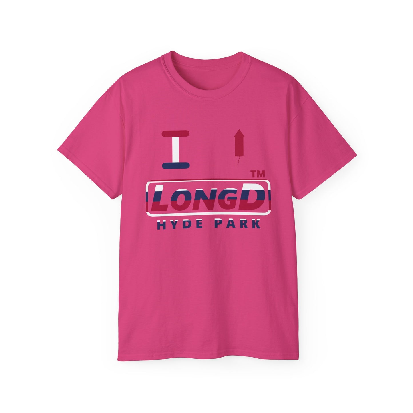 I firecracker LongD positive horizontal 6-striped Hyde Park logo cotton tee