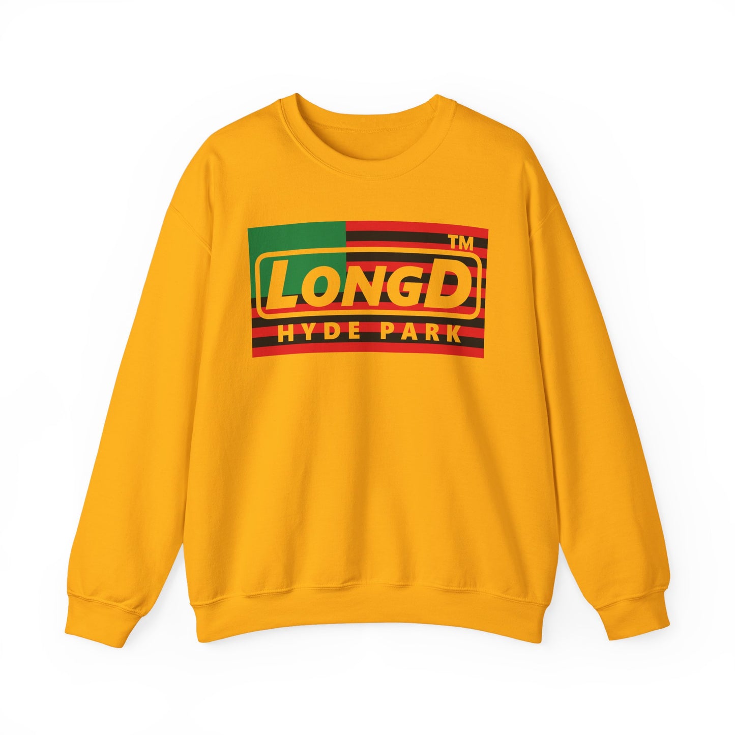 LongD negative flag front-back Hyde Park logo crewneck sweatshirt (Juneteenth colors)