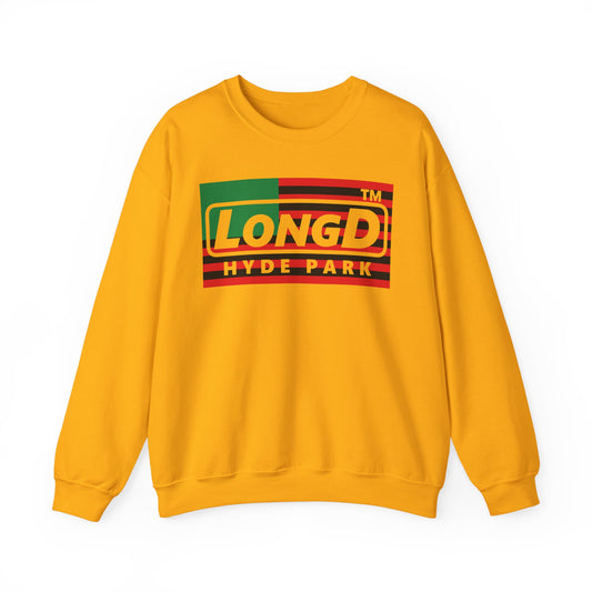 LongD negative flag front-back Hyde Park logo crewneck sweatshirt (Juneteenth colors)