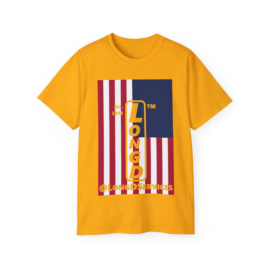 LongD cotton tee negative cropped flag tag upright logo (Patriotic colors)