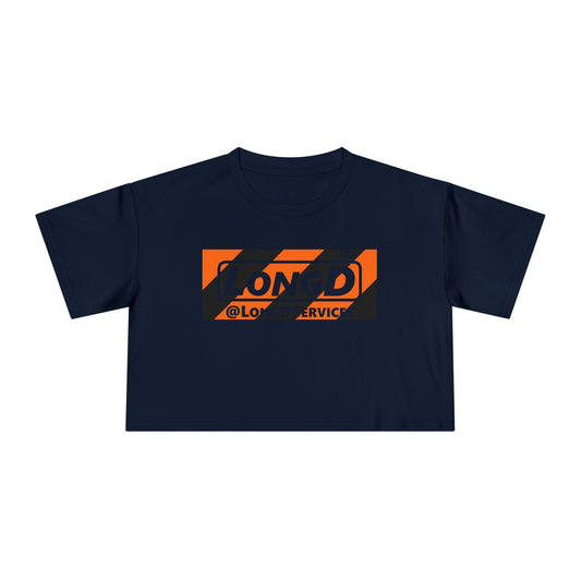 LongD Tag negative diagonal 6-striped logo (Halloween colors) crop tee