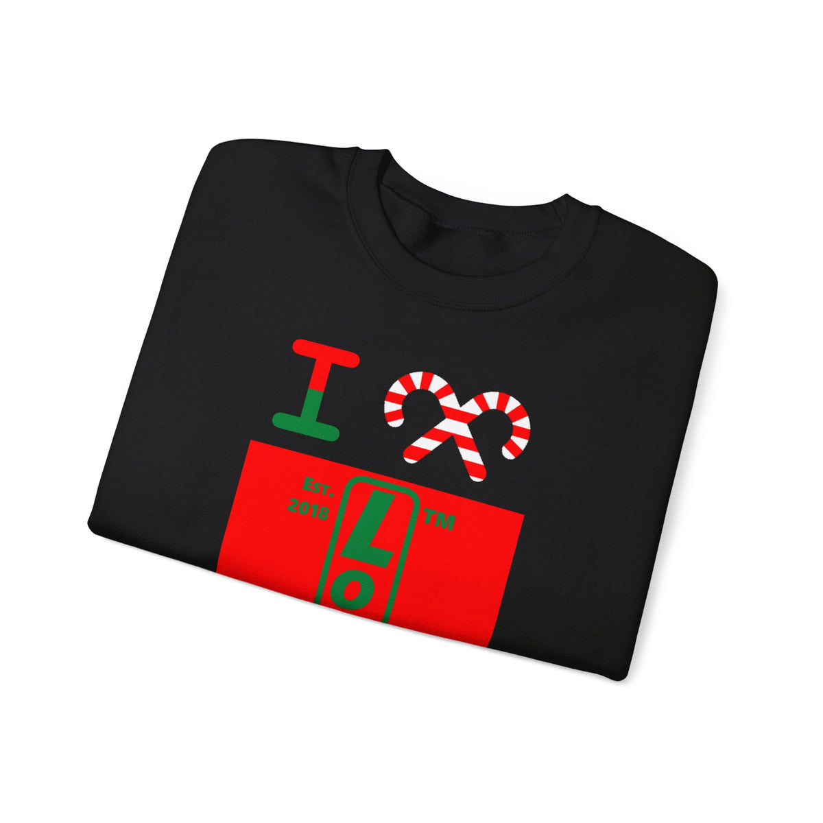 I candy cane LongD Chicago upright logo positive green on negative red crewneck sweatshirt