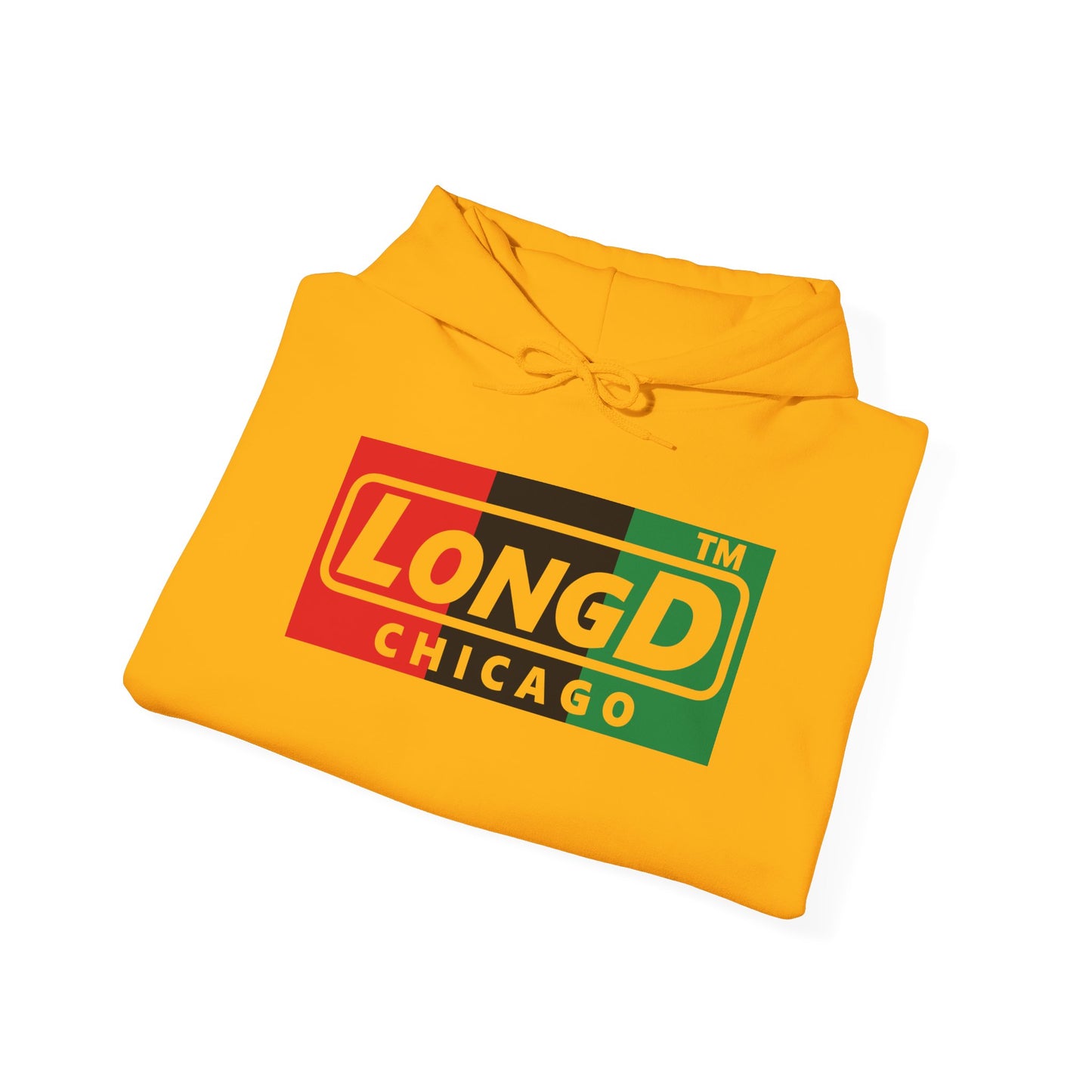 LongD® negative vertical 3-striped Chicago logo Hoodie (Juneteenth colors)