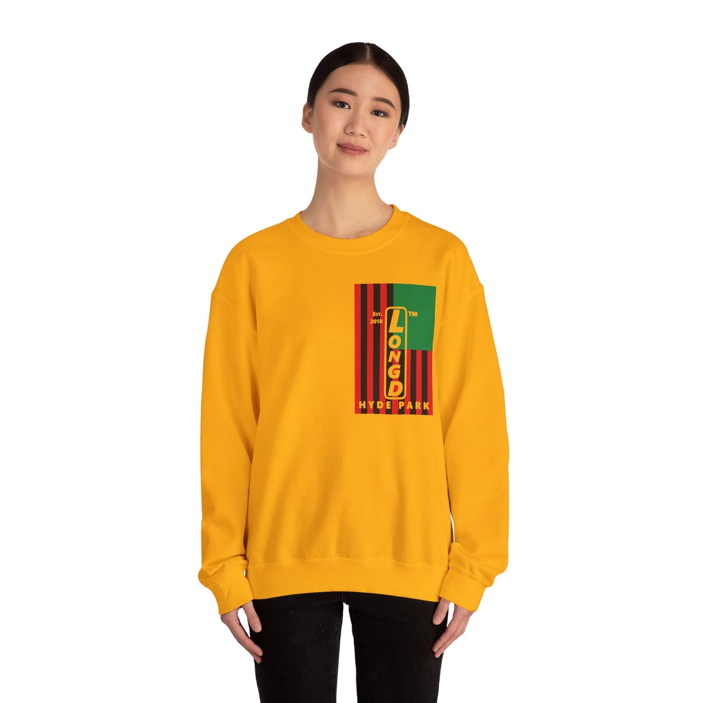 LongD negative cropped flag single-breasted front-back Hyde Park upright logo crewneck sweatshirt (Juneteenth colors)