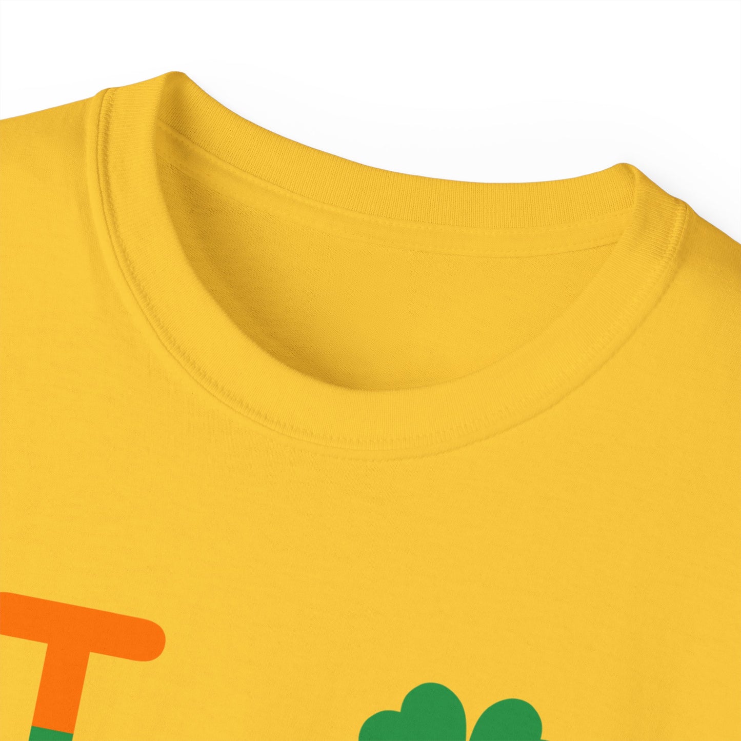 I Clover LongD® Logo Cotton Tee (St. Patrick's Day -Irish Green and Irish Orange top-bottom split with 4-leaf clover)
