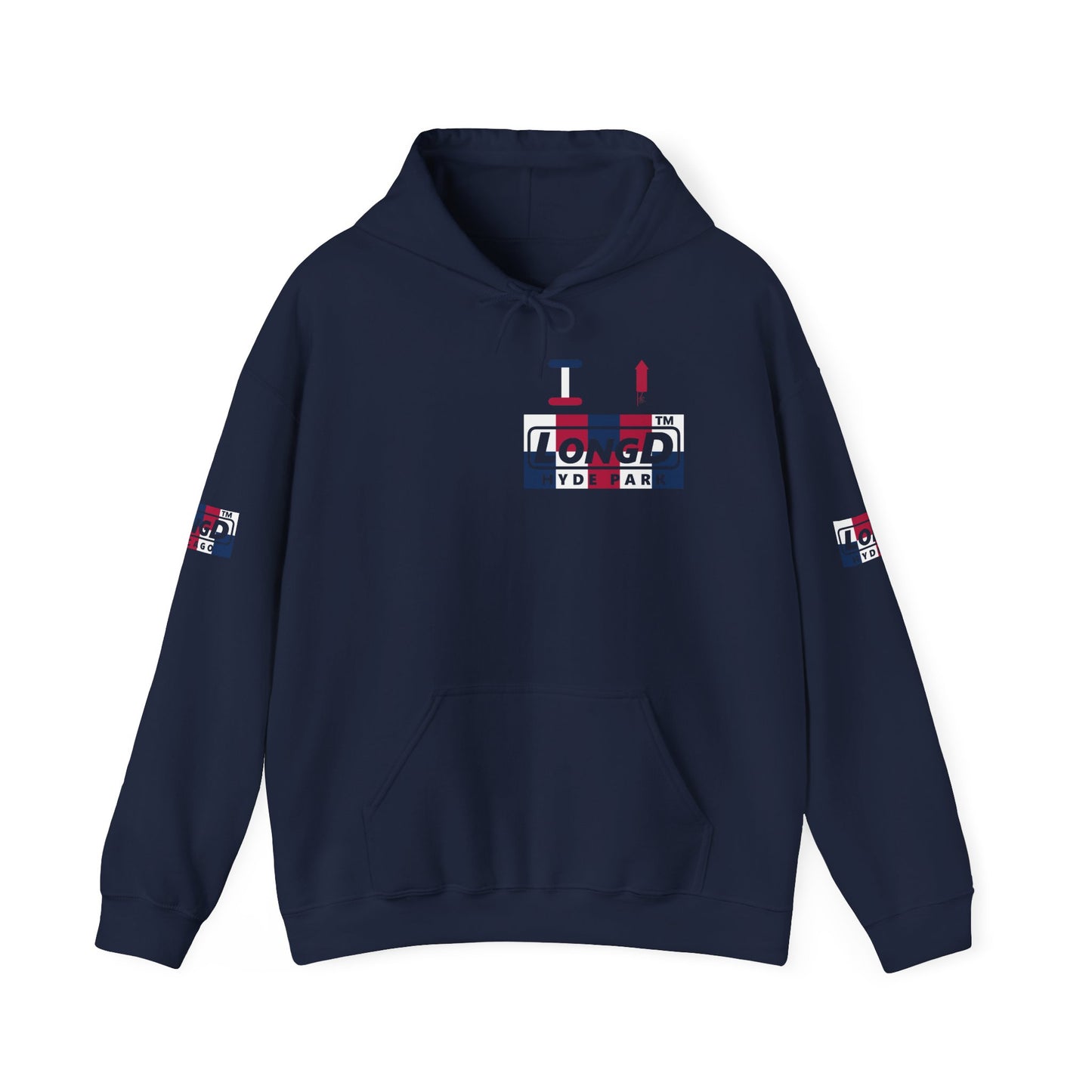 I firecracker LongD® negative 2x5 4-print single breasted Hyde Park logo hoodie