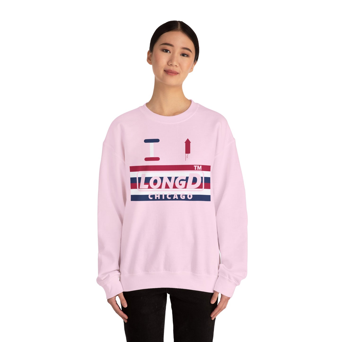 I firecracker LongD negative horizontal 6-striped Chicago logo crewneck sweatshirt