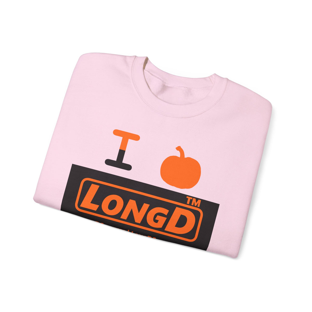 I pumpkin LongD Tag-domain logo positive orange on negative black crewneck sweatshirt