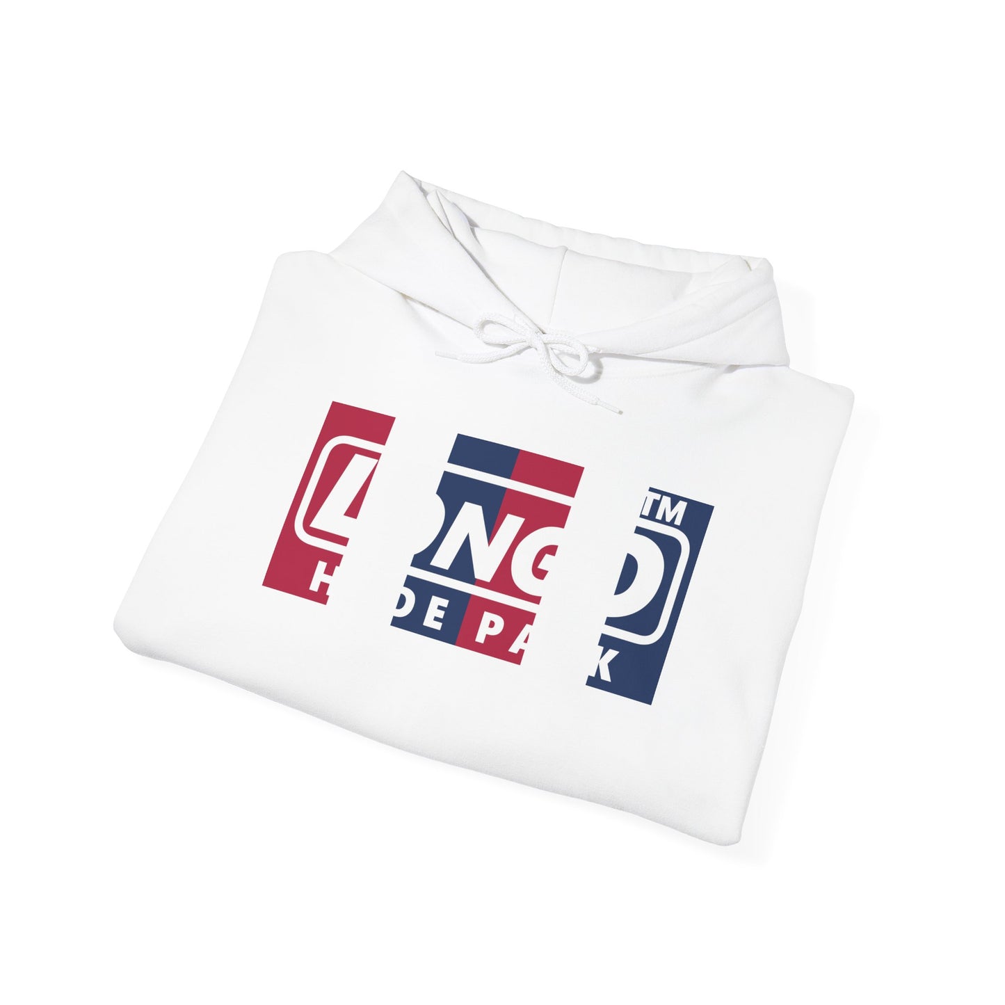 LongD® negative vertical 6-striped Hyde Park logo hoodie (patriotic colors)