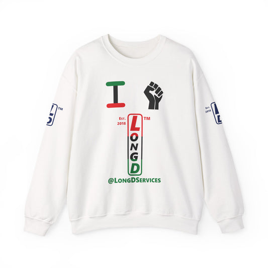 I Fist LongD positive horizontal 3-striped tag upright 4-print logo crewneck sweatshirt