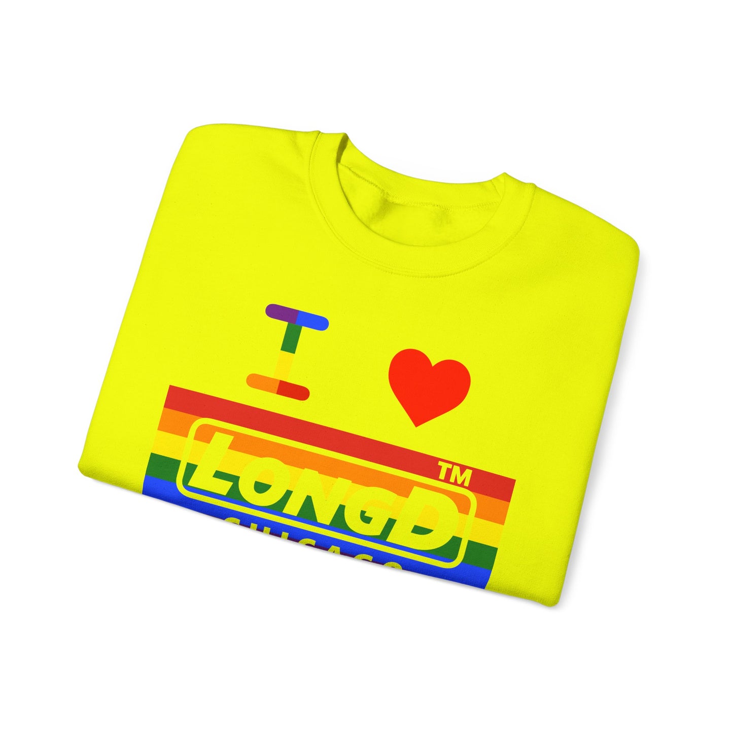 I Luv LongD negative horizontal striped Chicago logo crewneck sweatshirt (Pride colors)