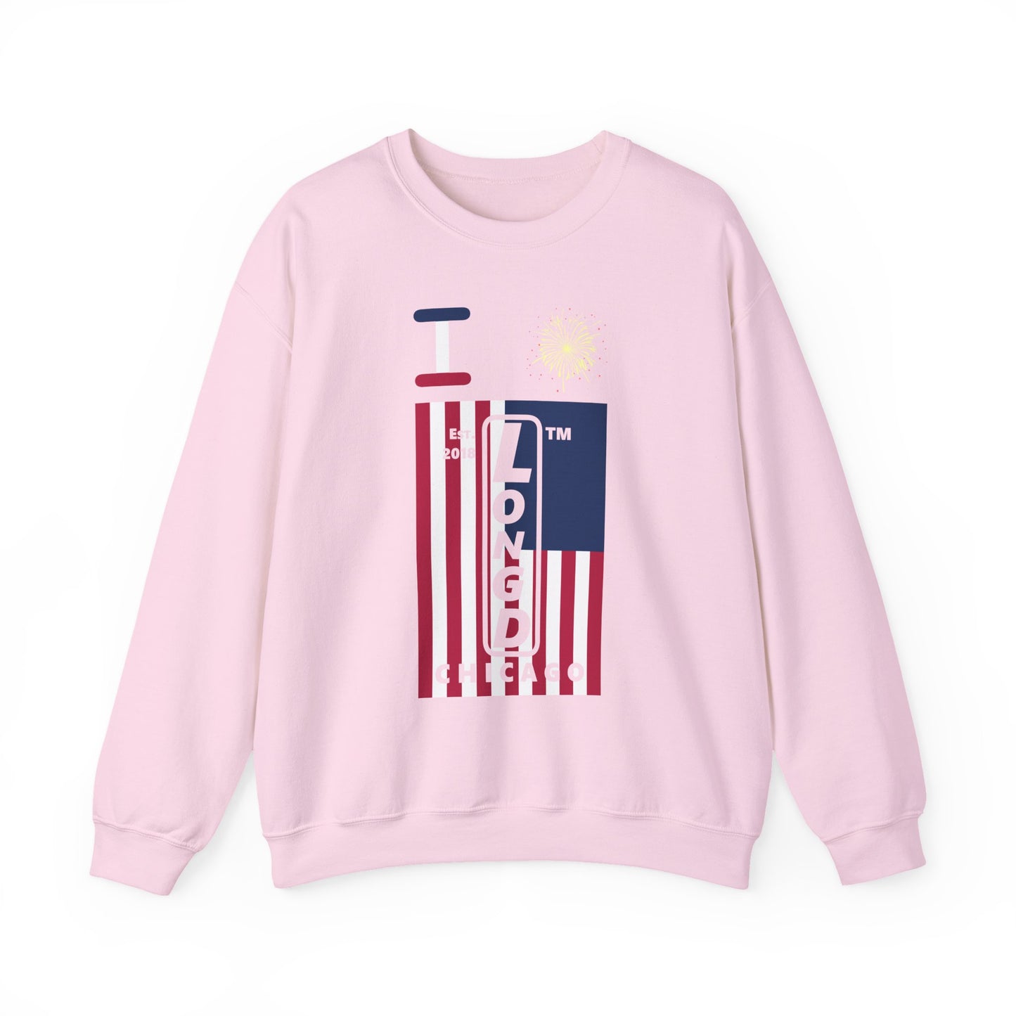 I Burst LongD negative cropped flag Chicago upright logo crewneck sweatshirt