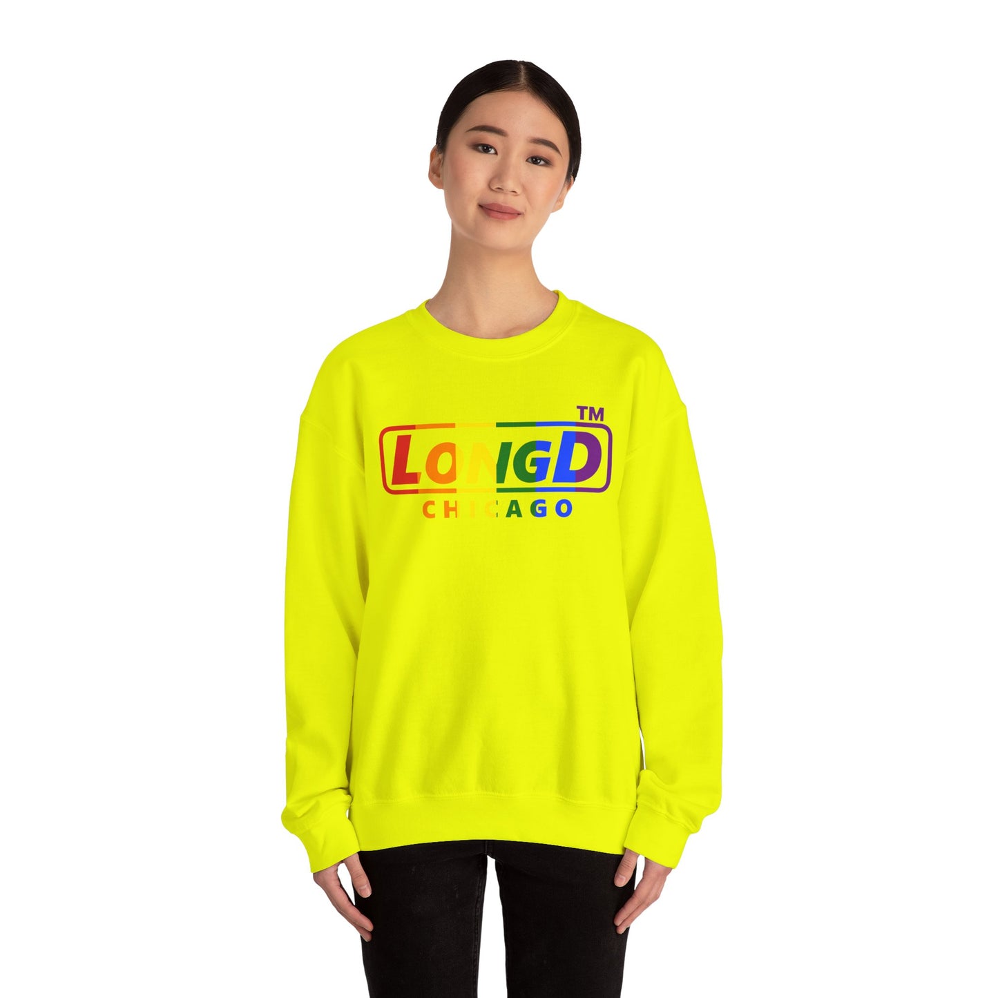 LongD positive vertical striped Chicago logo crewneck sweatshirt (Pride colors)