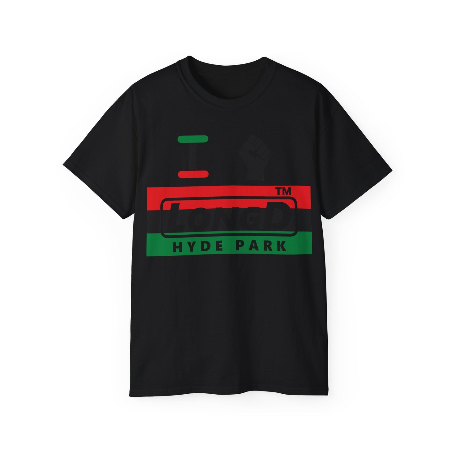 I fist LongD negative horizontal 3-striped Hyde Park logo cotton tee