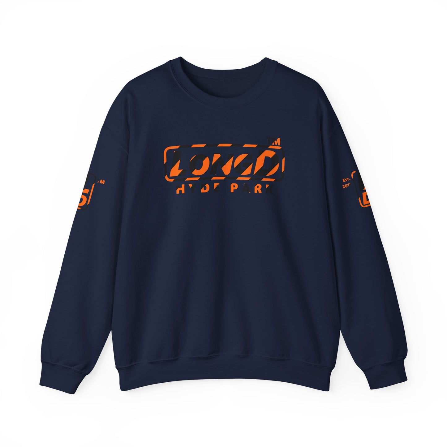 LongD Hyde Park positive 12-striped 4-print logo (Halloween colors) crewneck sweatshirt