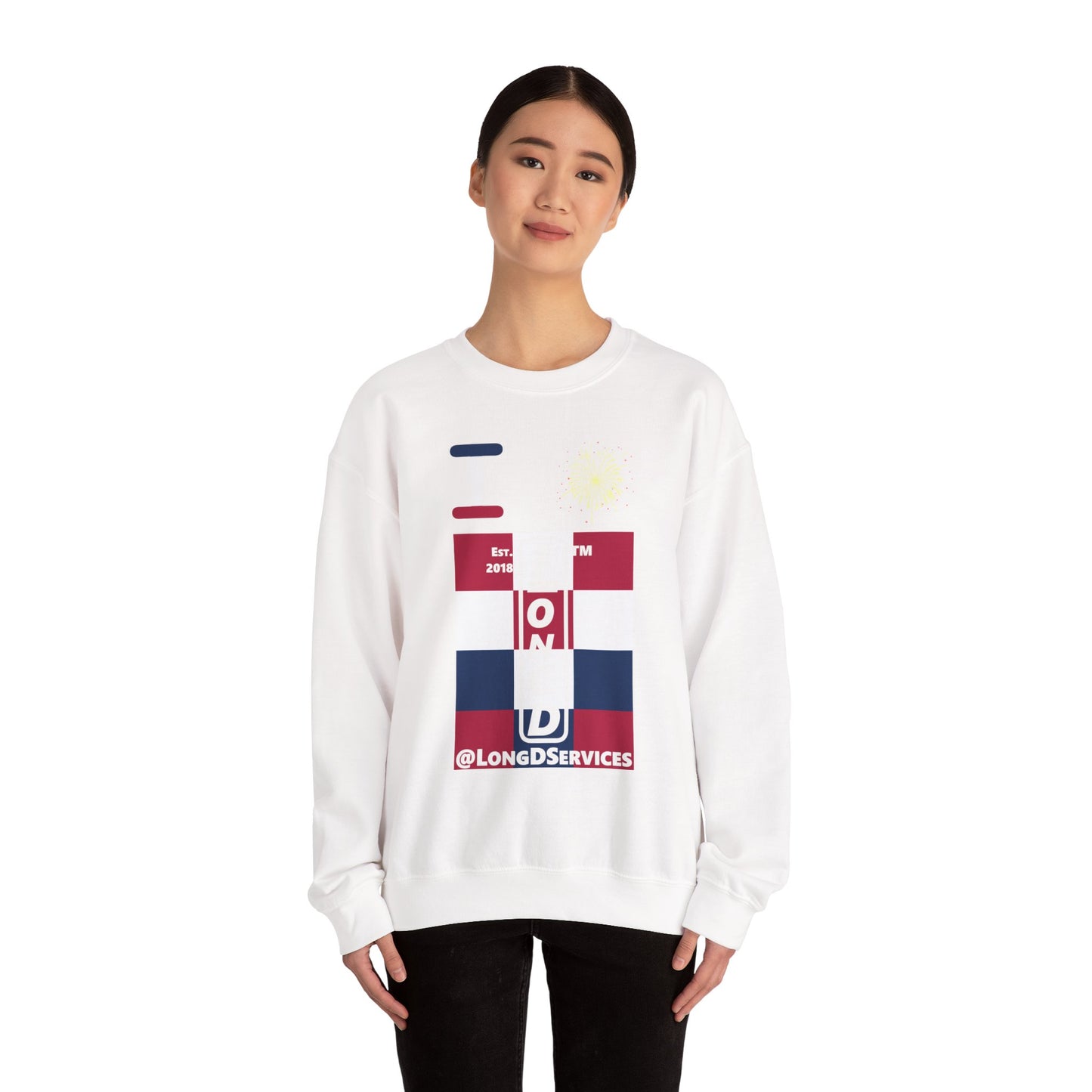 I Burst LongD negative 4x3 tag upright logo crewneck sweatshirt