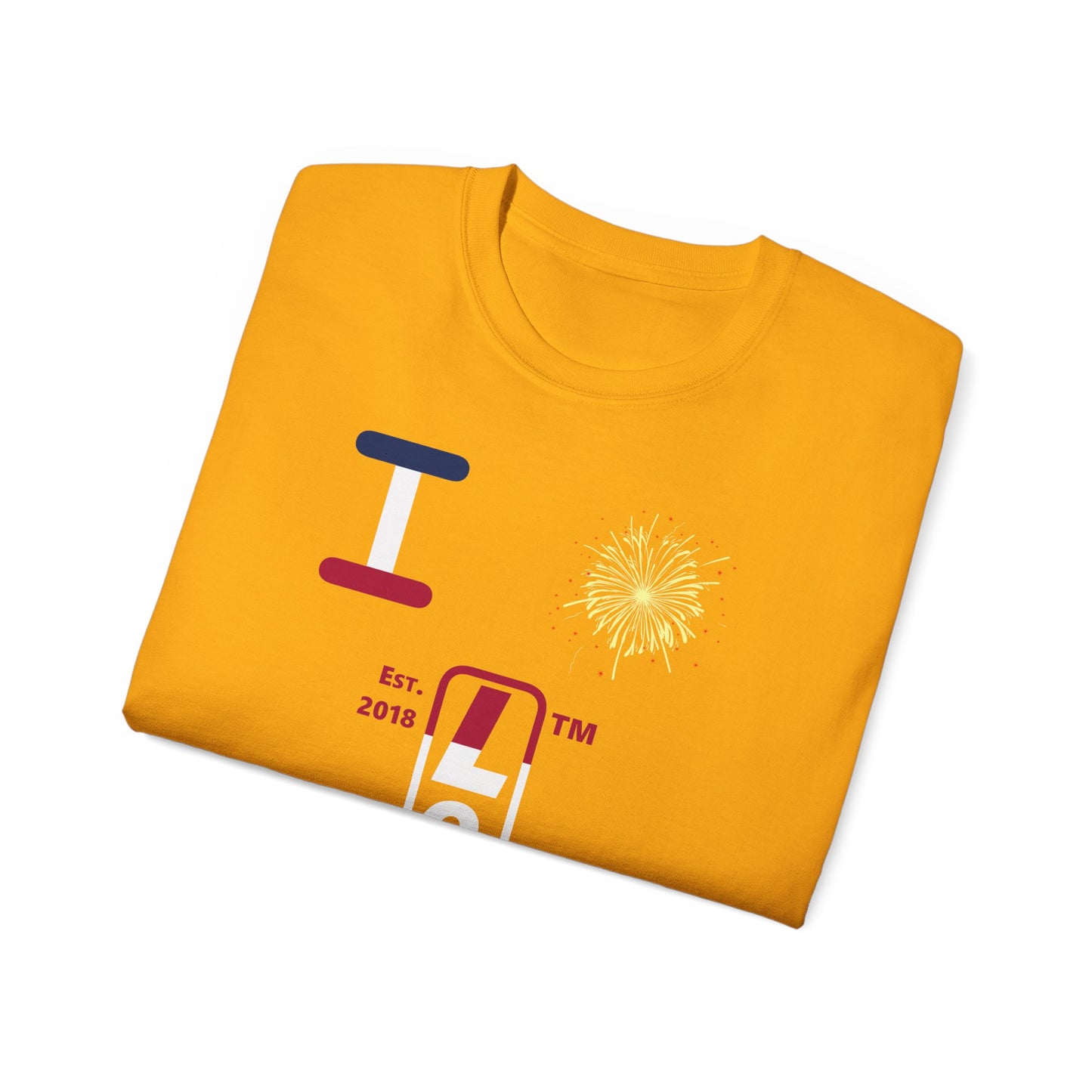 I Burst LongD cotton tee positive horizontal 6-striped Hyde Park upright logo (Patriotic colors)