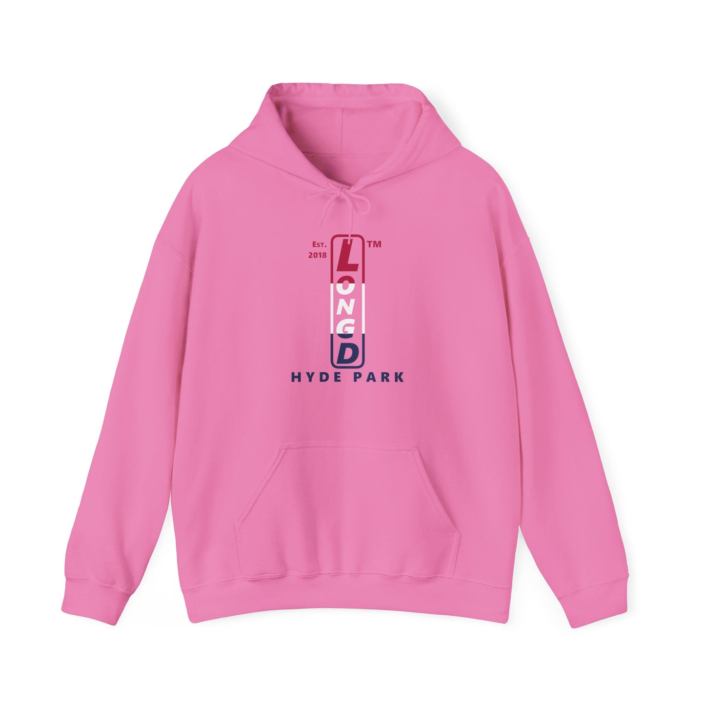 LongD® positive horizontal 3-striped upright Hyde Park logo hoodie