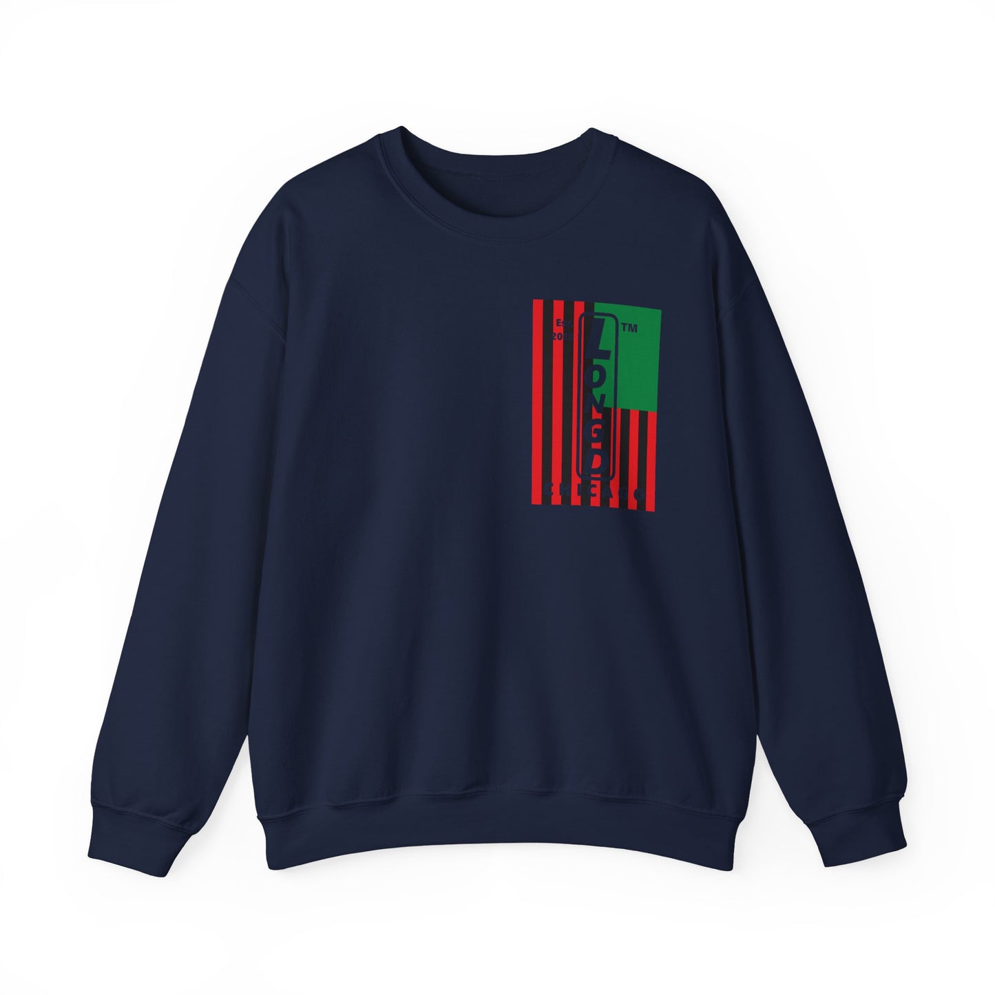LongD negative cropped flag single-breasted front-back Chicago upright logo crewneck sweatshirt (Juneteenth colors)