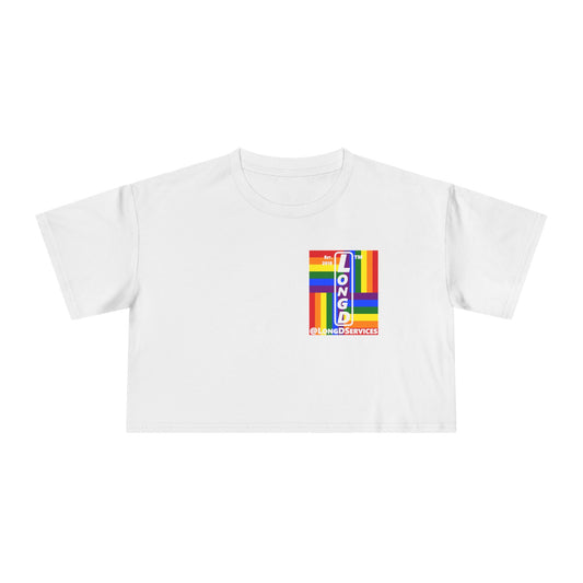 Negative windmill upright single-breasted tag logo crop tee (Pride colors)