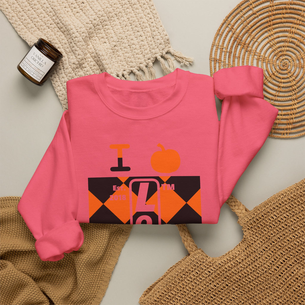 I pumpkin LongD Hyde Park negative upright argyle logo crewneck sweatshirt