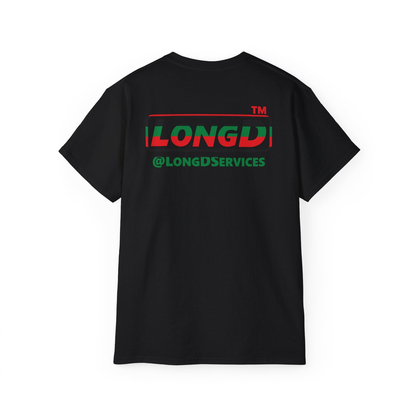 LongD positive horizontal 6-striped Chicago logo single-breasted front-back cotton tee (Juneteenth colors)