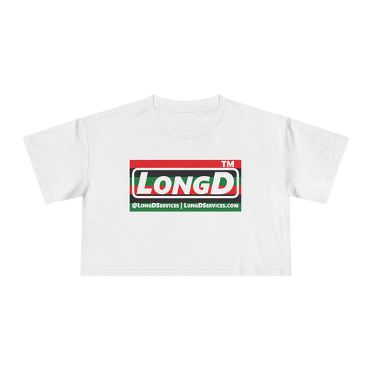 LongD negative horizontal 6-striped tag-domain logo crop tee (Juneteenth colors)
