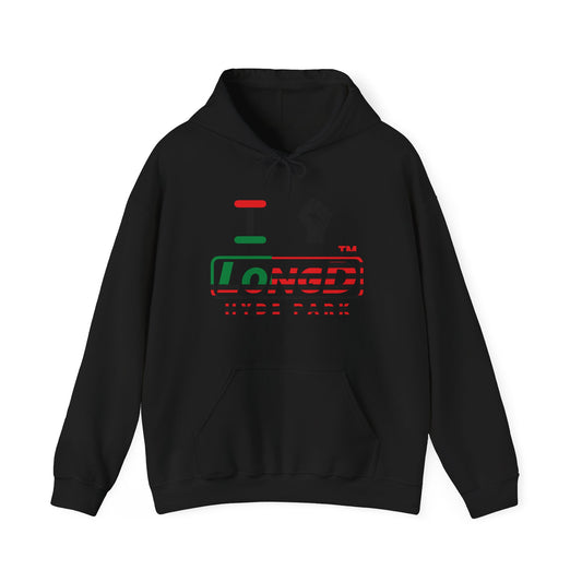 I fist LongD® positive flag Hyde Park logo Hoodie (Juneteenth colors)
