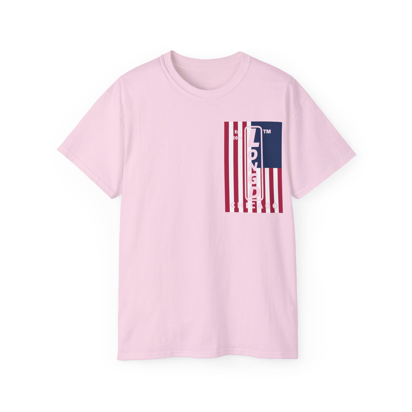 LongD cotton tee negative cropped flag single-breasted front-back Chicago upright logo (Patriotic colors)